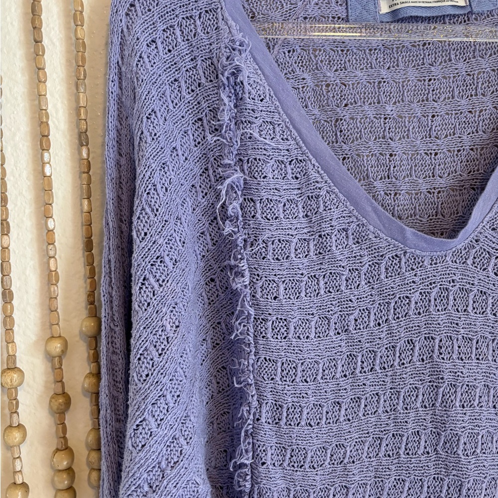 Free People Purple Knit V Neck Boho Indie Fairy Long Sleeve Dolman Sweater Top - Picture 2 of 5